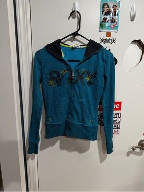 Vintage Y2K Roxy Zip Up Hoodie Rare Graphic Print Surf Skater Hoodie